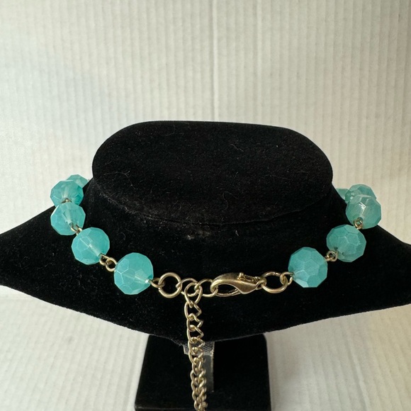 Silver Tone Blue Beaded Adjustable Cross Necklace - Picture 3 of 3